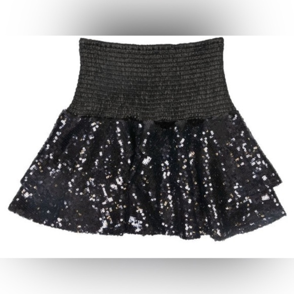 NWT Simply Southern SBlack Sequin Women's Skirt mini skirt Ruffle size L/XL